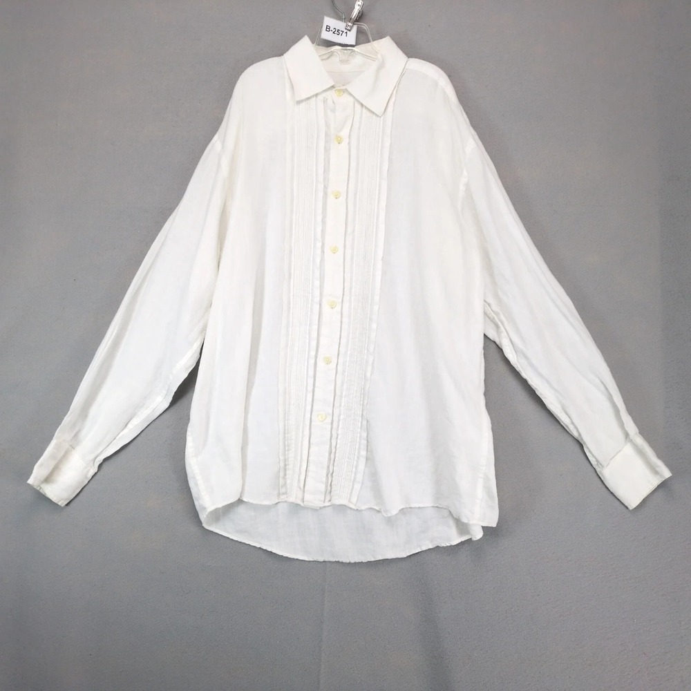 Michael Kors Ivory 100% Linen Pintuck Button Shirt Mens XL Resort Wedding Formal